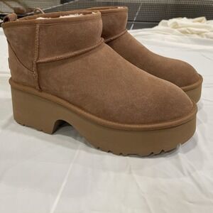 UGG Classic Size 7 US Mini Platform  Suede Boots for Women - Chestnut (1134991)